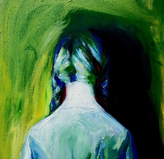 Girl faceeing her own shadow